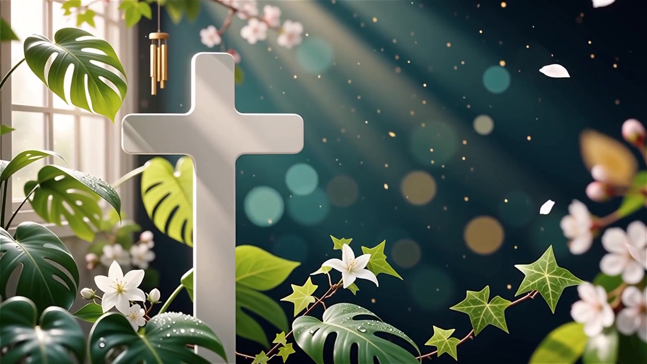 Cruz Cristiana con Luz Celestial, Fondo para Adoración.