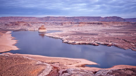 Cinematic drone pan showcasing a breathtaking landscape with Lake Powell and Glen Canyon on the horizon.