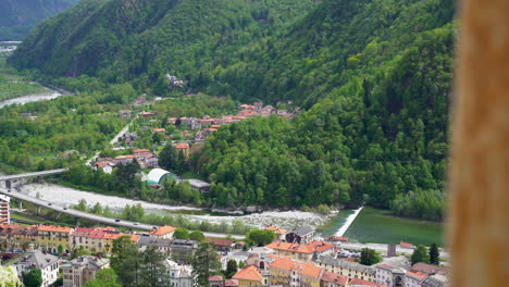 aerial panoramic view of varallo sesia from the sacred mountain of varallo, a christian devotional complex, a unesco world heritage si in italy