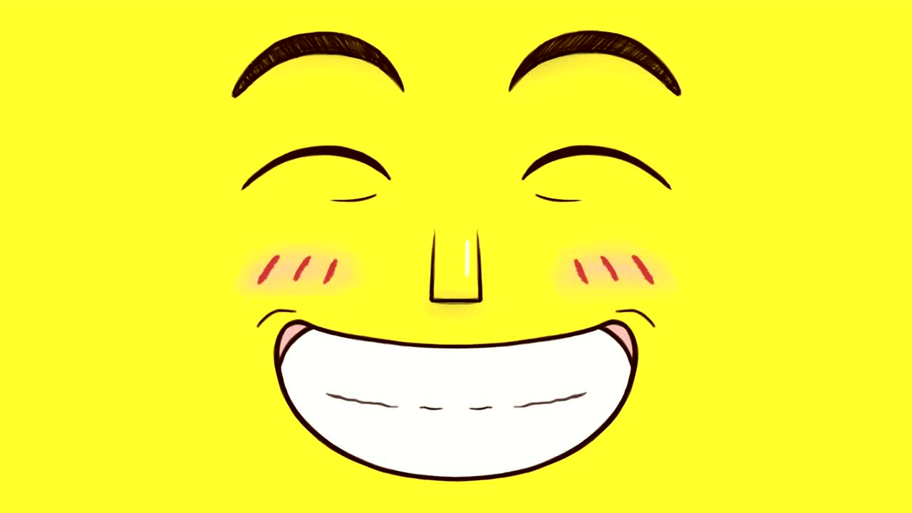 animación dibujada a mano de una cara sonriente feliz aislada sobre un fondo amarillo