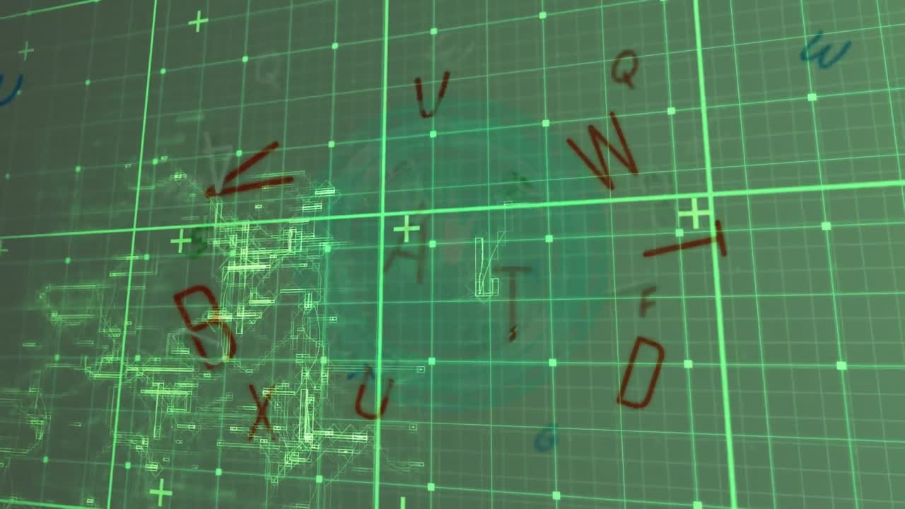 녹색 그리드를 통해 데이터 처리의 애니메이션