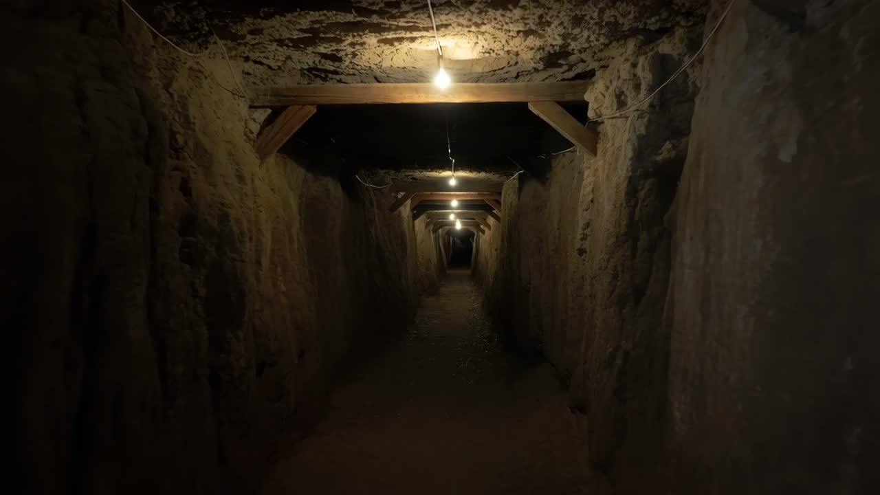 Dark Illuminated Underground Tunnel