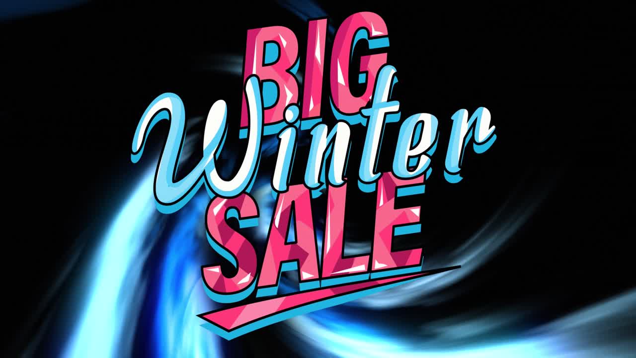 검은 바탕에 조명 된 패턴으로 큰 겨울 판매 텍스트의 애니메이션