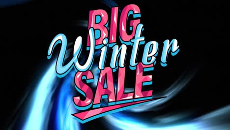 Animation-of-big-winter-sale-text-with-illuminated-pattern-against-black-background