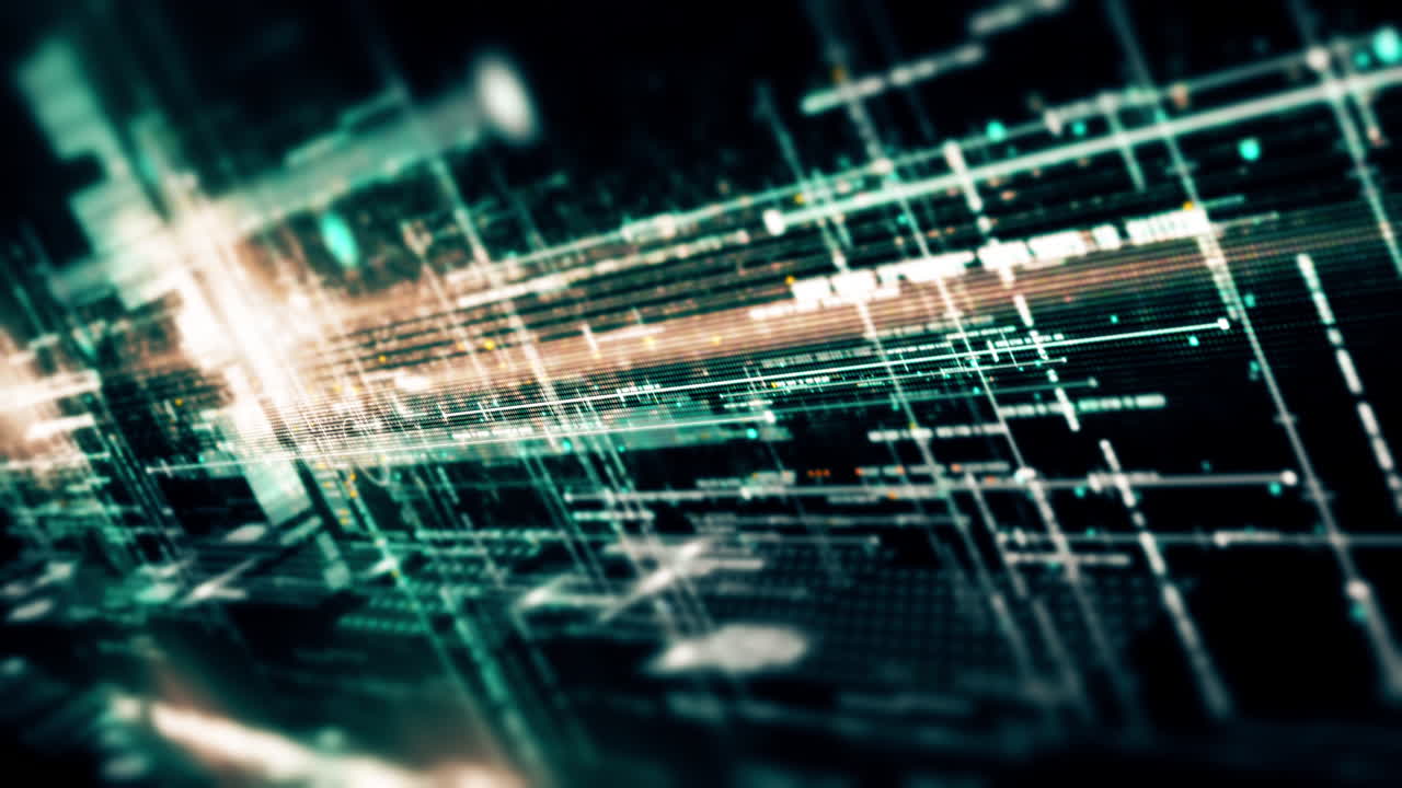 futuristico astratto de-focus che scorre matrice di dati, meta, metaverso, telemetria e numeri di crittografia visualizzati con simulazione di particelle nell'ambiente del cyber spazio per display head-up background-8