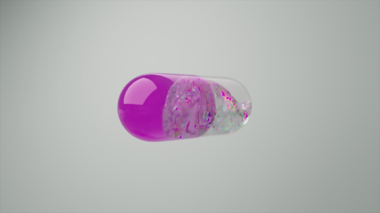 capsula púrpura y transparente en 3d