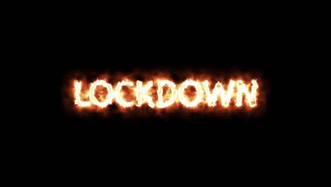 video animation of the message text lockdown written with fire on black background - seamless loop. looped animation. 4k.