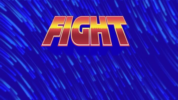 Animazione del testo 'fight' su motivo al neon