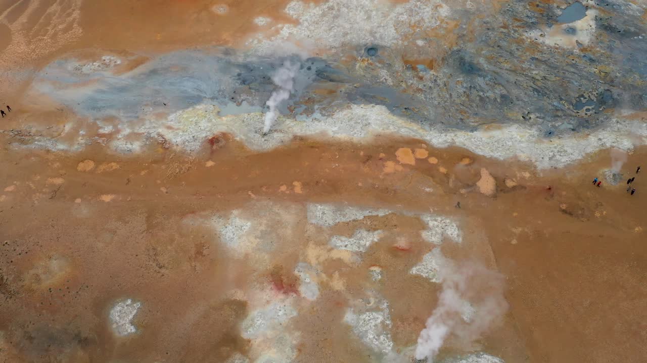 campo geotérmico landmannalaugar en islandia con video de drone arriba