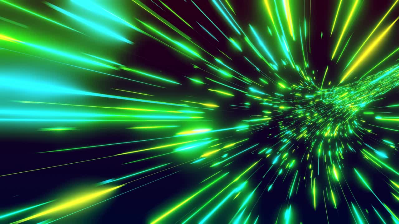 3d vj loop, abstract background with futuristic flow of multicolor glow lines. Light streaks fly pass camera or flight through data flow. Neon glowing rays in motionHi tech light flow. Speed of light.