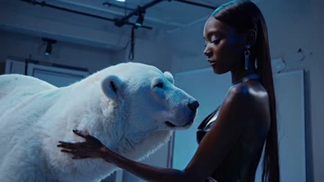 elegant woman and polar bear