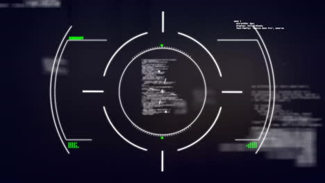 animation of scope scanning with data processing over dark background