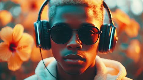 portrait of a young man with headphones and sunglasses