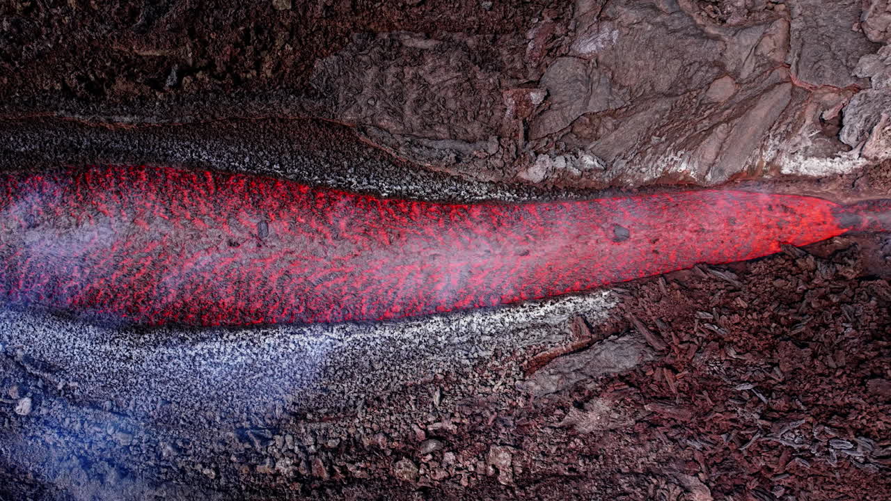 Lava flow from Etna in Sicily, showcasing raw power and vibrant colors