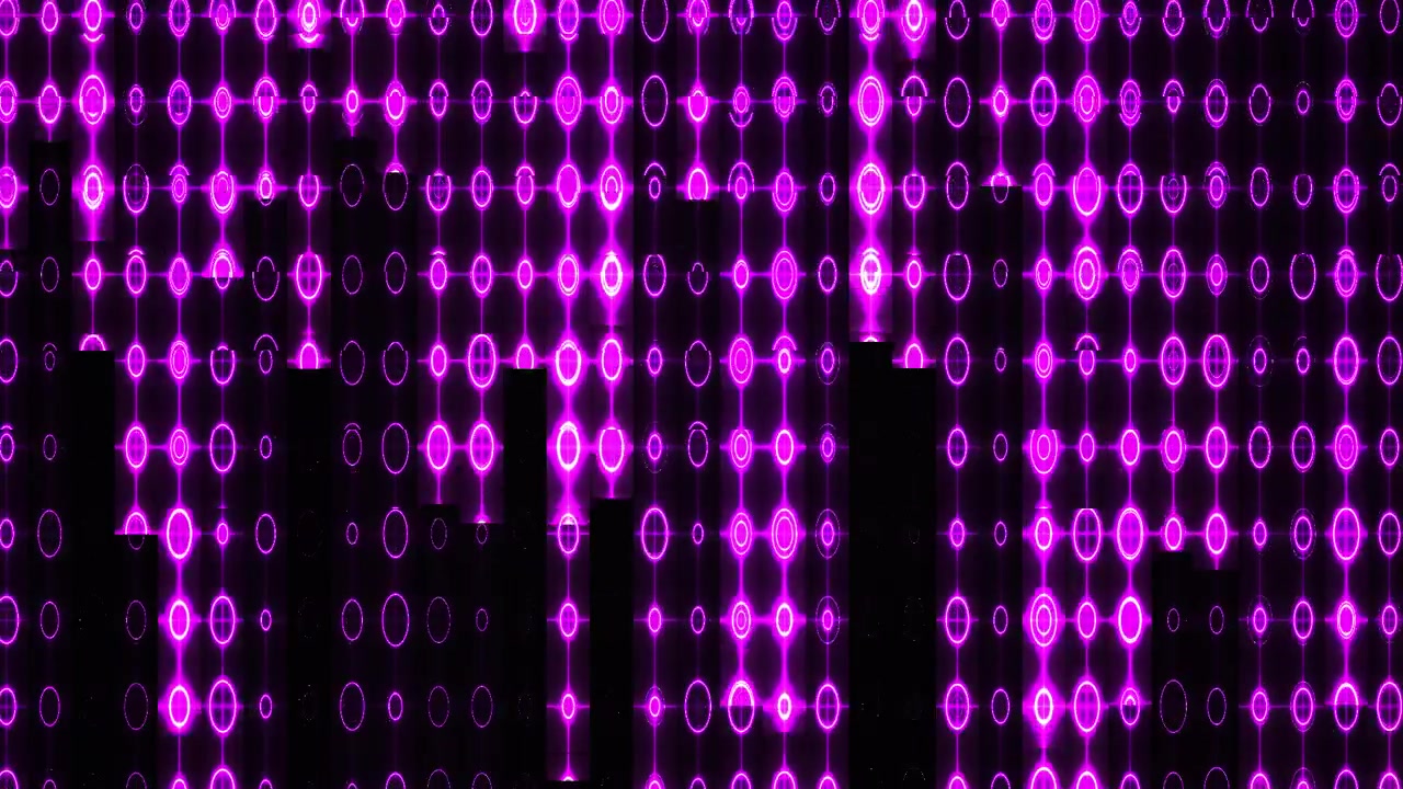 Glowing Purple Circles Flowing Down a Digital Grid Background