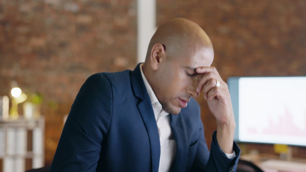 Stress, headache and frustrated business man