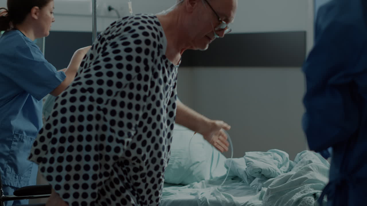 Old patient from hospital ward sitting in wheelchair