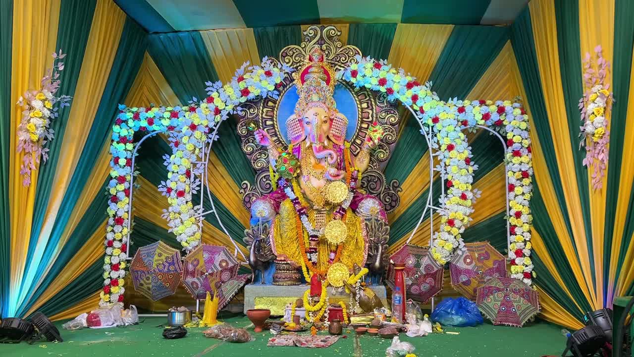 Ganesh Chaturthi in a pandal in Kolkata, India