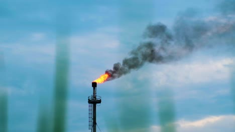 la combustión de la planta de refinería de la plataforma petrolera de la torre de la chimenea de gas asociada