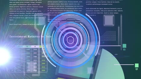 animación del radar moviéndose sobre gráfico científico y datos