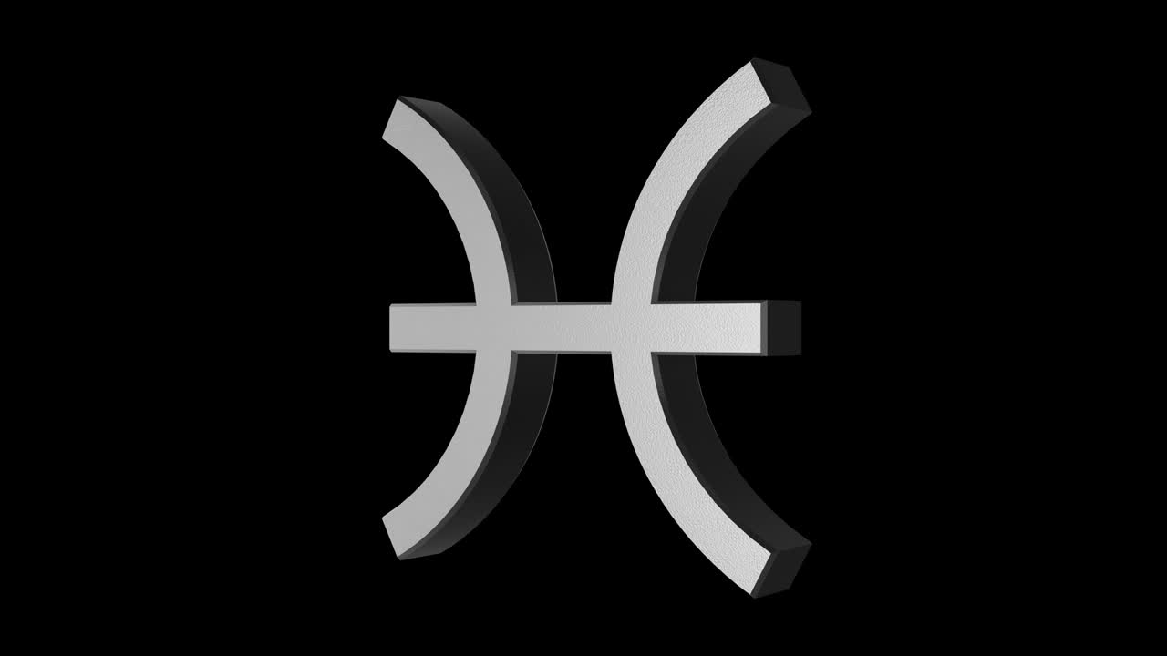 Pisces zodiac sign. Metal silver. Alpha channel