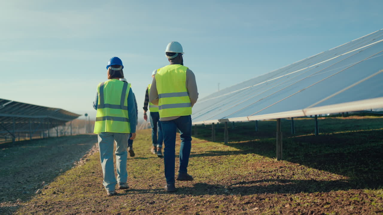 Solar Panel Engineers Inspecting a Solar Farm