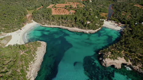 turquoise waters of cala mondragó and s’amarador in mallorca, spain aerial