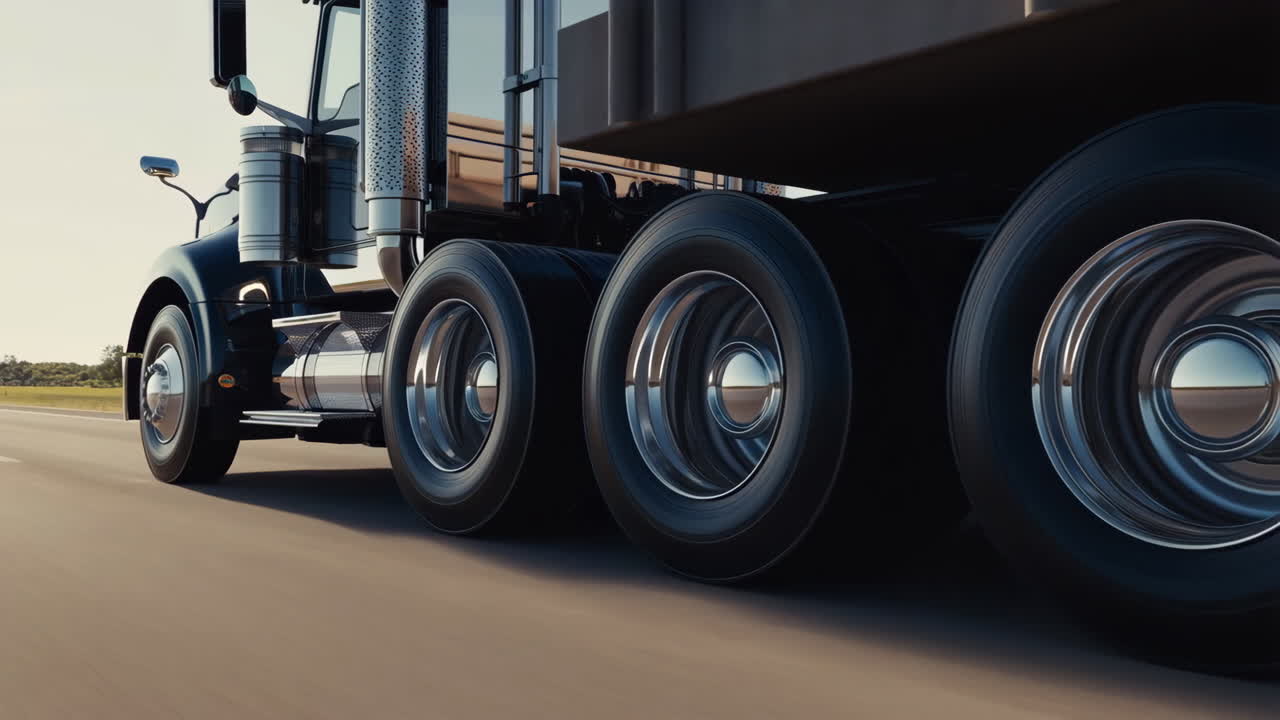 Heavy-Duty Semi-Truck Moving on the Road