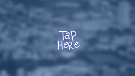 animación de toque aquí texto con líneas sobre fuera de foco paisaje urbano