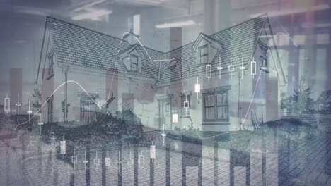 animation of c statistics data processing over house
