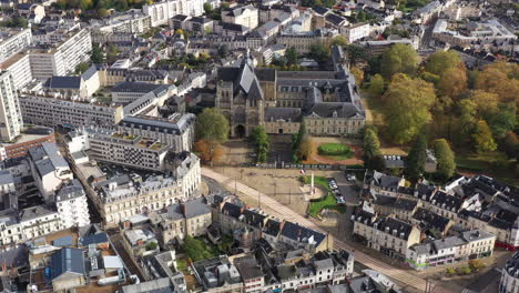 old and modern architecture aerial shot le mans tramway line france sarthe