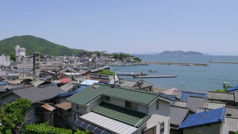 beautiful calm seaside village in japan, high above panorama view
