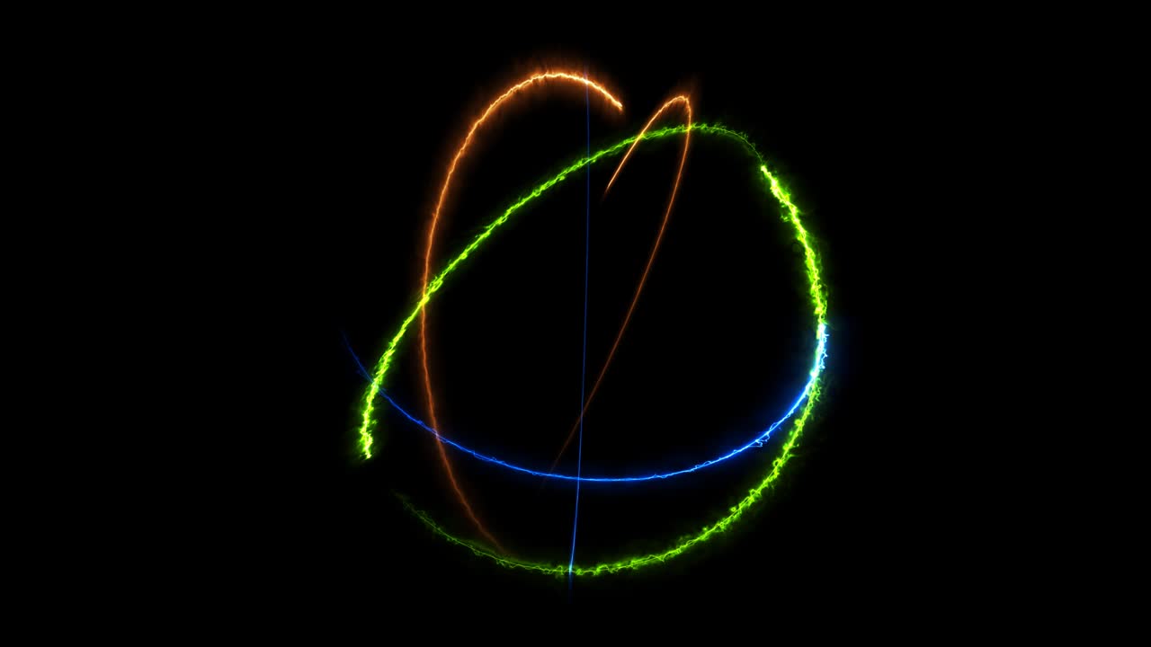 Atom rotate moving by infinity of orange fire green nature and blue thunder energy