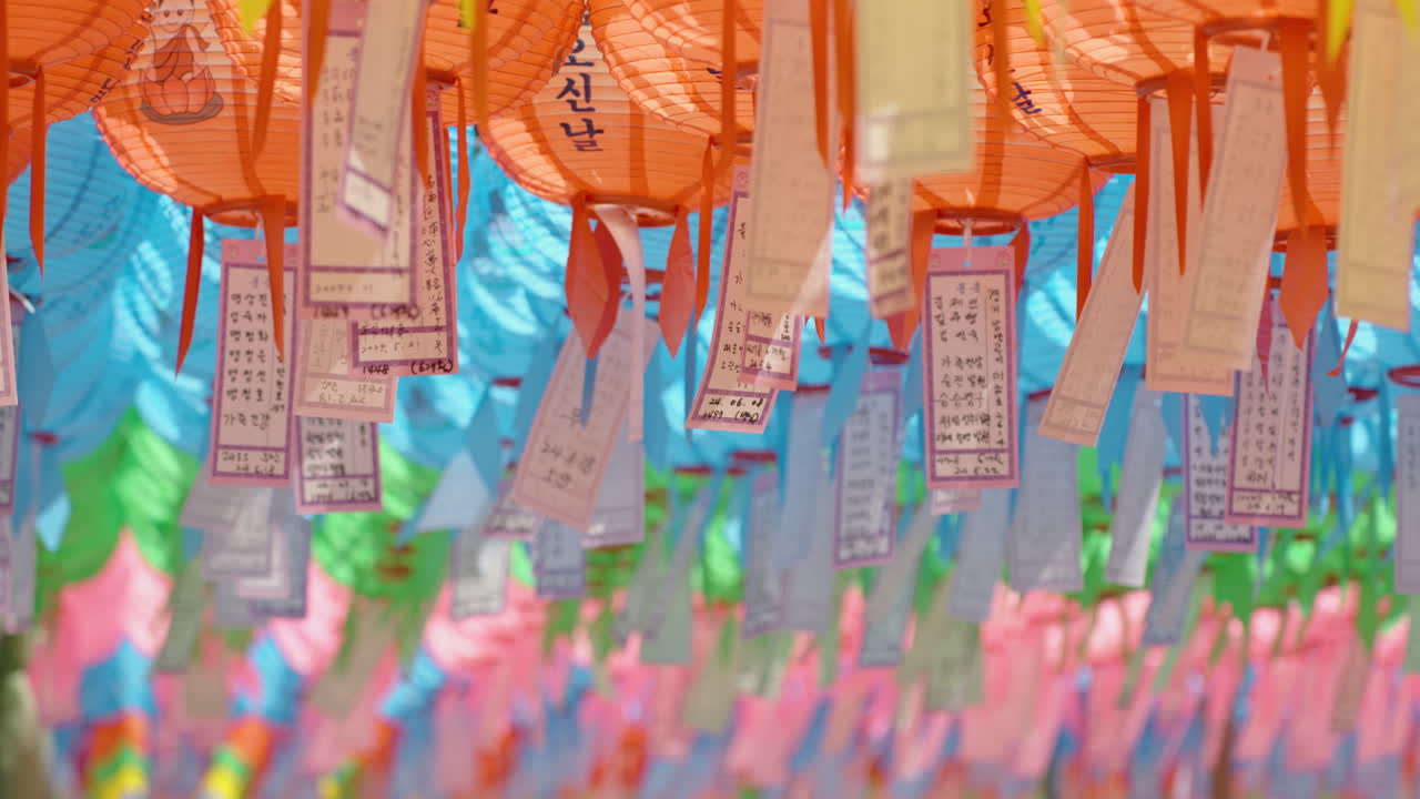 Korean Hanging Lotus Lanterns Close-up at Bulguksa Temple in Gyeongju, South Korea