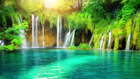 Cinemagraph-video-of-waterfall-landscape-in-Plitvice-Lakes-Croatia-in-springtime