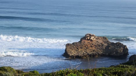 waves crashing against rocky coastal bluff