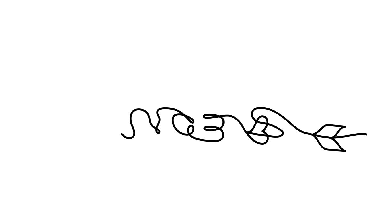 ilustración animada. corazón continuo de una línea y amor (amor en español) en forma de flecha. estilo minimalista dibujado a mano. video 4k