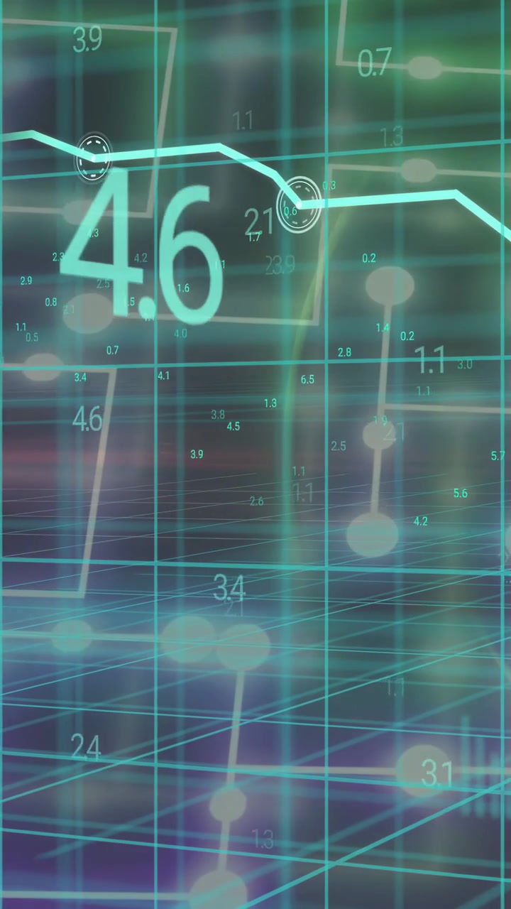 Vertical video: 3D grid reacting to cyan polyline forming, moving line updating values showing drop