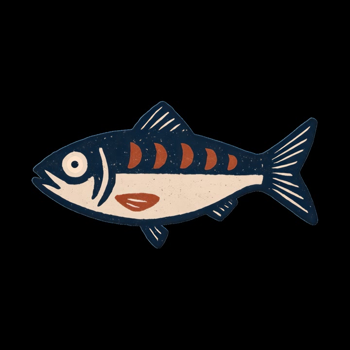 Illustrazione stilizzata di pesce disegnata a mano su sfondo nero