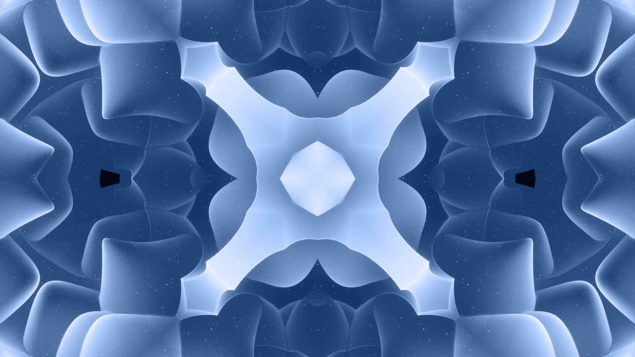 forma abstracta en 3d como una estrella o una flor, estructura simétrica de material de terciopelo azul negro intercalado con pañuelos, formas de cambios cíclicos suaves. fondo mate suave y elegante, animación suave.