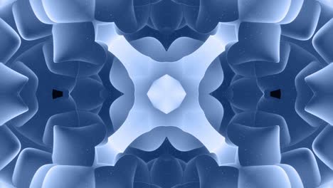 forma abstracta en 3d como una estrella o una flor, estructura simétrica de material de terciopelo azul negro intercalado con pañuelos, formas de cambios cíclicos suaves. fondo mate suave y elegante, animación suave.