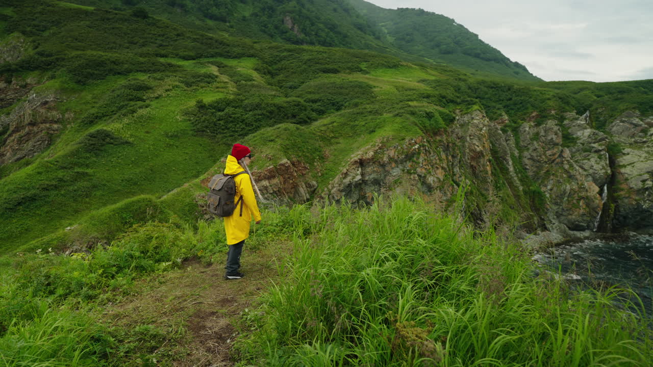 Hiking in a scenic coastal mountain area