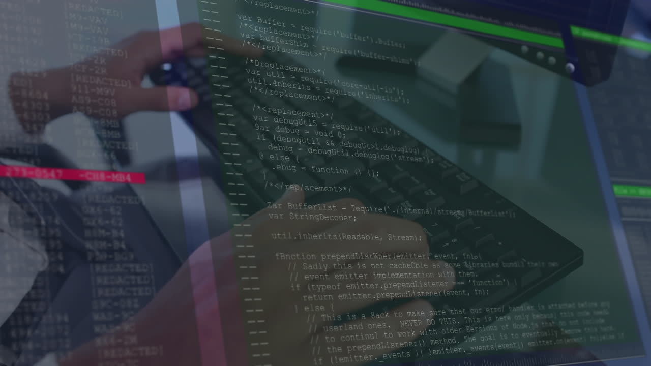 Animation of data processsing against mid section of a man typing on keyboard at office