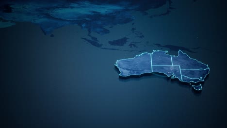 abstract geometric futuristic concept 3d map of australia with borders as scribble, blue neon style