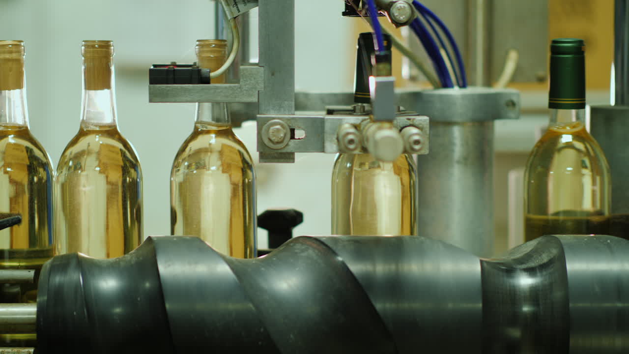 Wine Bottling Machine and Conveyor Belt | Premium Stock Video Footage