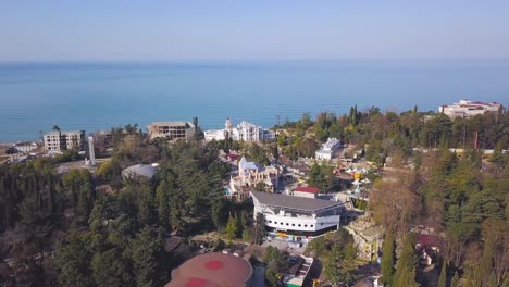 aerial view of a coastal city park