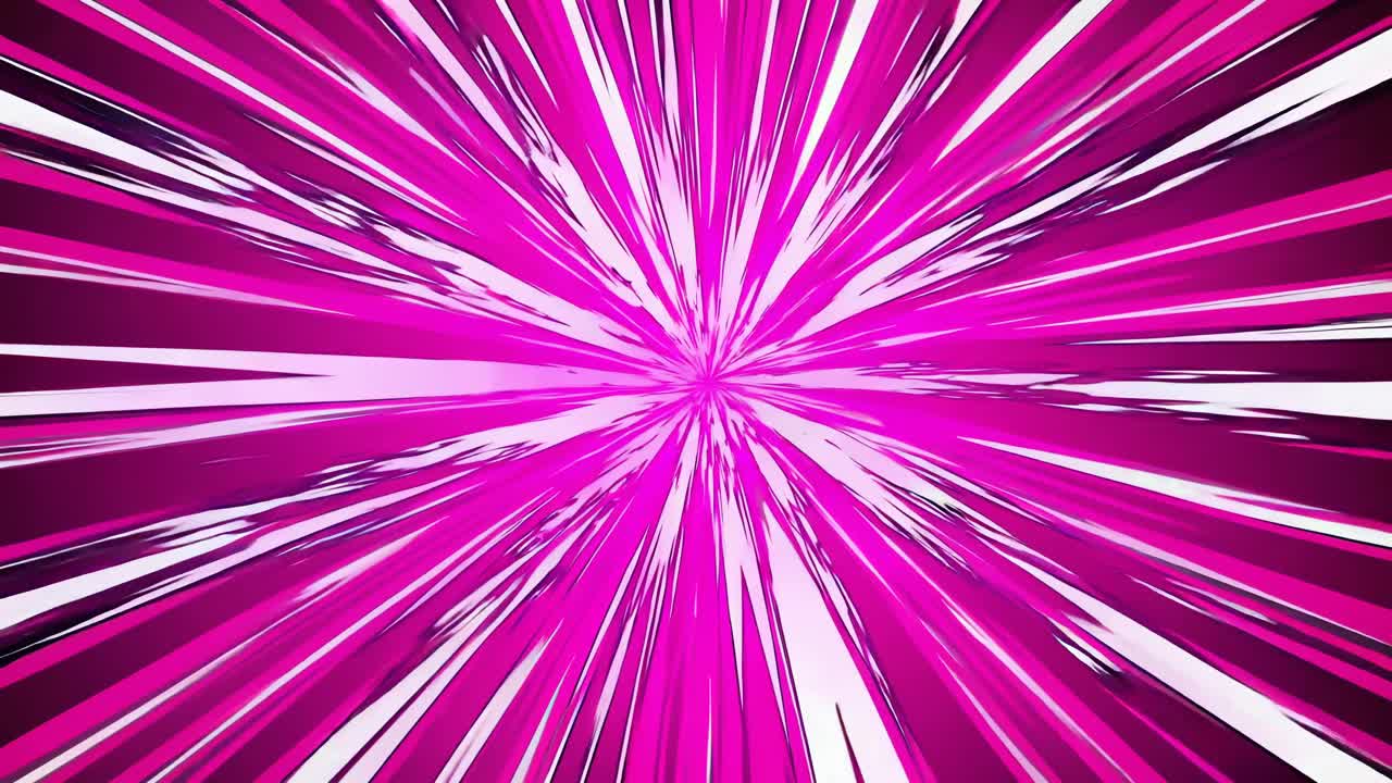 Dynamic burst of pink and white lines radiating from the center, creating a sense of motion, like