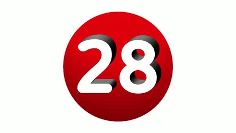 3d number 28 twenty eight sign symbol animation motion graphics icon on red sphere on white background,cartoon video number for video elements