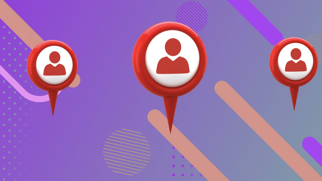 Animation of social media people icons over abstract shapes