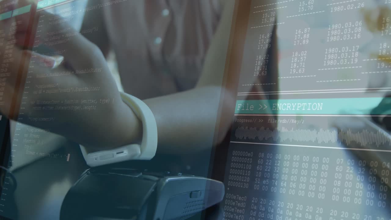 animación de líneas y procesamiento de datos sobre las manos de una mujer asiática que paga con un reloj inteligente